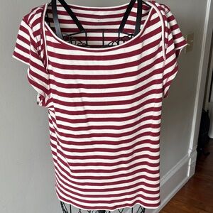 Pilcro Striped Crewneck Top - White & Burgundy